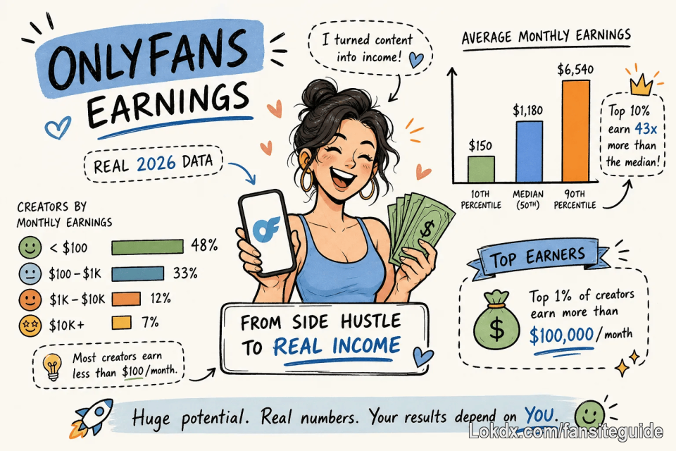 OnlyFans Creators: How Much They Make - 2026 Data Report
Real 2026 OnlyFans data shows median creators earn under $200/month. 

The upcoming article will show how much creators actually earn on OnlyFans in 2026, contrasting the platform’s headline payout of over $6.6 billion with the reality that the median creator makes under $200 per month. It explains that commonly cited averages—$131–$180 per month, or roughly $1,500–$2,200 per year—are skewed upward by a small number of high earners; after OnlyFans’ 20% fee, median take-home is closer to $150 monthly. Earnings follow a power-law distribution: the top 10% of creators generate about 73% of platform revenue and the top 1% about 33%, a gap amplified by OnlyFans’ lack of an internal discovery engine. 

The article will break income into tiers: beginners (fewer than 50 subscribers) typically earn under $500/month, the average account has ~21 subscribers, mid-level creators (50th–85th percentile) earn $200–$1,000/month, the top 10% earn $1,000–$5,000/month, and the top 1% earn $10,000–$50,000/month, with occasional outliers like Bhad Bhabie and million-dollar years. 

Key factors distinguishing median from top performers include niche selection, pricing, and posting consistency. The conclusion is pragmatic: OnlyFans can be lucrative for a minority, but most creators should plan realistically and treat the data as a basis for strategy rather than a promise of fast success.

OnlyFansearnings2026 #OnlyFanscreatorincome #OnlyFansmedianearnings #OnlyFansaveragepay #OnlyFanstopearners
#OnlyFansincometiers #howmuchdoOnlyFanscreatorsmake