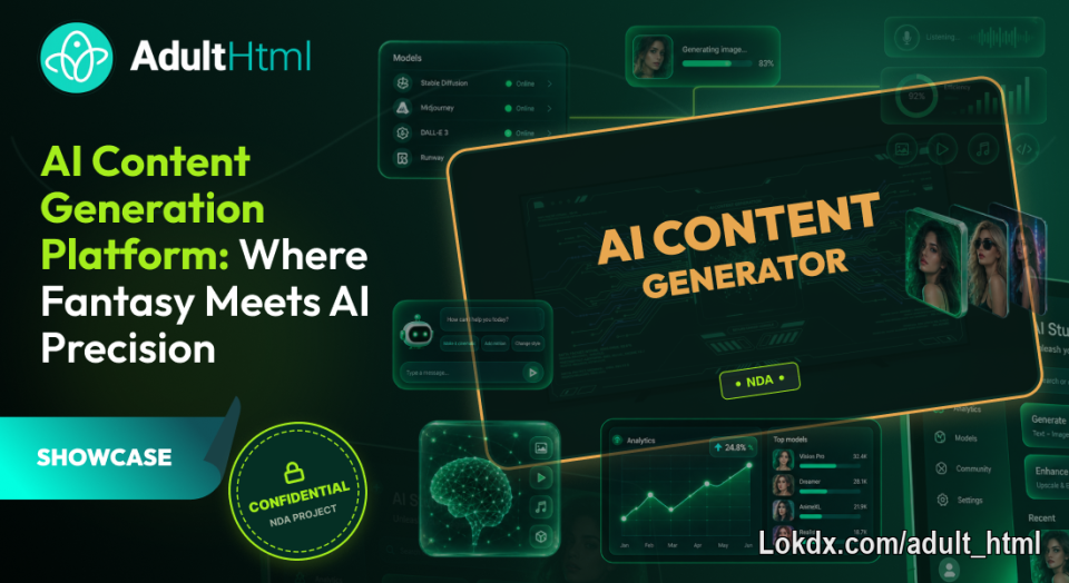 🔥 AdultHTML: Showcasing New Project - AI Content Generation Platform  🔥 

🚀 The platform is a modern AI Content Generation Platform developed under NDA to produce adult images and videos based on text prompts and detailed parameters. Operating on a flexible Freemium model, the product offers basic functionality for free while providing advanced capabilities through paid subscription tiers and an internal currency.

💡 The client approached us with the goal of creating a modern, scalable AI solution from scratch. The main objective was to develop an intuitive, user-friendly platform that leverages generative AI capabilities, enabling users to easily transform their ideas into high-quality visual content without technical complexity, while ensuring efficient monetization and high audience engagement. 

⚙️ To meet these business objectives, we translated the client's key requirements into end-to-end technical solutions:

- 🎨 Custom UI/UX Design: - Designed an intuitive, visually striking interface and dark-themed aesthetic, prioritizing seamless content interaction.
 - 💻 Modern & Responsive Markup: -  Created a dynamic, fully responsive layout  optimized for flawless performance, fast content rendering, and seamless navigation across all mobile and desktop devices without page reloads. 
 - 🛠️ Custom Backend Solution: -  Developed a high-performance, scalable backend infrastructure to handle complex business logic and high-traffic database operations with complete flexibility. We also integrated a secure payment gateway to manage transactions and credit balance top-ups. 
 - 🤖 AI Engine Integration & Visual Constructor: -  Integrated advanced generative AI models and built a feature-rich generator with visual filters (appearance, poses, camera angles, lighting) for multi-parameter customization.
 - 💎 Monetization & Gallery Management: -  Implemented a multi-tiered Freemium monetization framework with internal currency, along with an adaptive gallery featuring slideshow viewing, custom grid layouts, and personal album management.
 - 🛠️ Ongoing Post-Launch Support: - We've been providing continuous system optimization, infrastructure scaling, and ongoing technical maintenance to ensure stable platform performance.

🌟 In addition to fulfilling core platform requirements, several unique capabilities were implemented to make the project stand out in the market:

- 🎞️ Dual-Format Generation Output: - Supported both high-resolution static image rendering and short video generation within a single unified pipeline.
 - 🔄 Smart Prompt Recycling (Clone Feature): - Embedded a one-click "Clone" capability in the content viewer, letting users instantly copy the exact seed and parameter configurations of any gallery item. 
 - ✏️ In-App Media Editing: - Integrated direct photo editing tools (Edit mode) that allow users to modify and fine-tune existing outputs without starting from scratch.
 - 🏆 Automated Contest Engine: - Developed a self-sustaining competition mechanism that automatically manages entries, prize pools, and community voting.

📈 As a result of our work, we delivered a fully functional, scalable AI Content Generation Platform. We successfully combined complex artificial intelligence technologies with an intuitive, user-friendly interface. The implemented Freemium model and automated community features establish a strong foundation for user retention, steady conversion, and long-term business growth. The platform features a modern, high-performance architecture built to seamlessly scale alongside expanding traffic and future feature additions.

📩Have a project in mind? Let’s bring it to life! Whether you are planning to build a custom AI product, a modern web app, or scale an existing system, we are here to help. Contact us today to get a free project estimation and consultation from our expert team.

Email: adulthtml@gmail.com                                                              
Telegram: @kate_adulthtml          
Teams: adulthtml@gmail.com        
Site/portfolio: adult-html.com